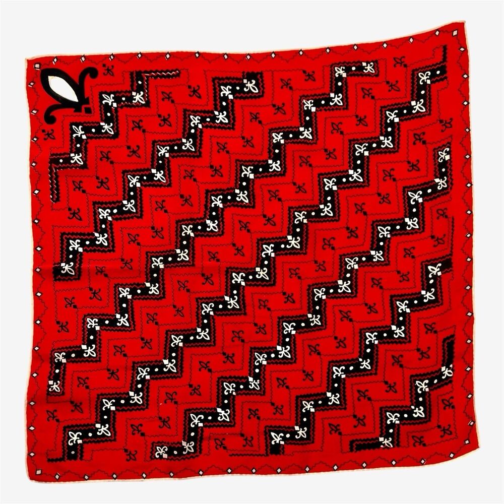 Vintage fleur de lis red silk scarf red white blue, square